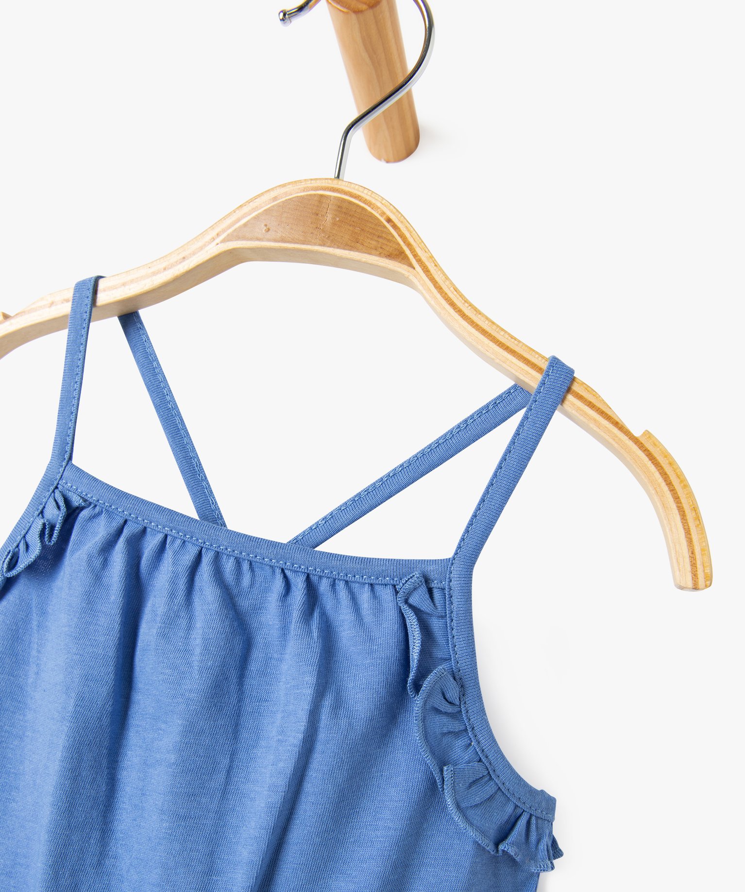 Combishort bébé fille à fines bretelles et volants bleu | GEMO