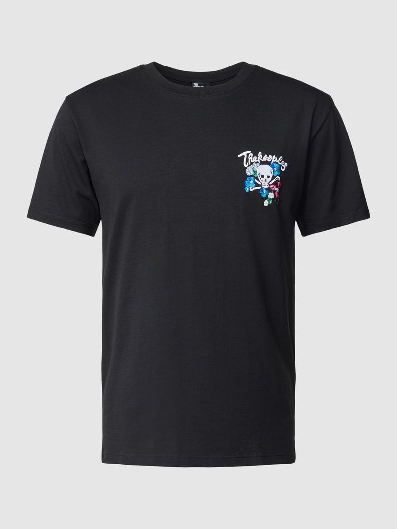 T-Shirt mit Motiv-Stitching in schwarz