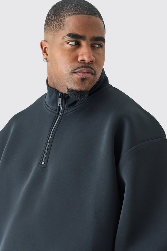 Plus kastiges Oversize Scuba-Sweatshirt mit Reißverschluss
