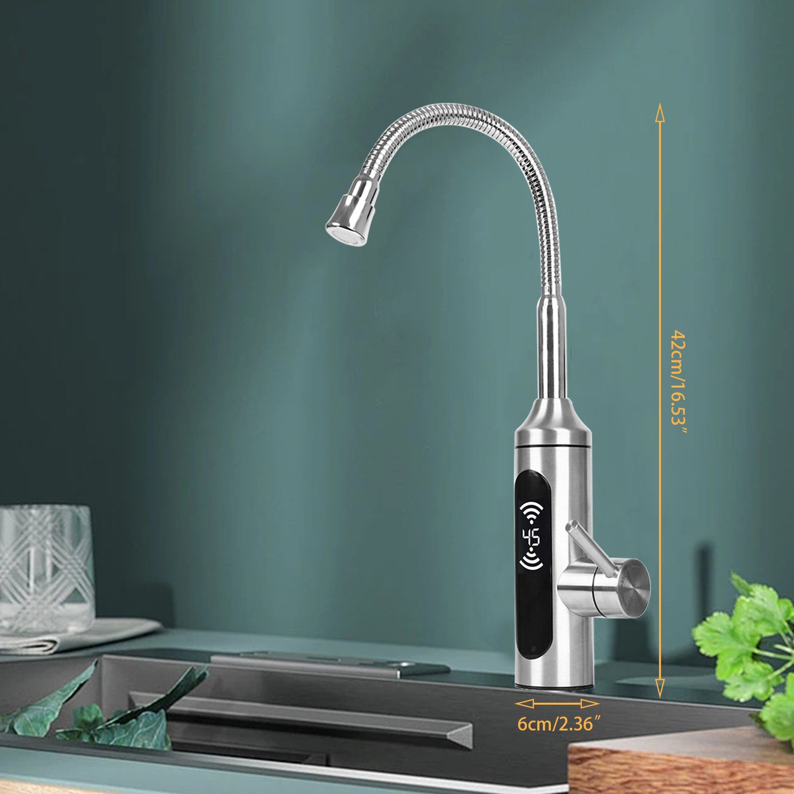 TWSOUL Klein-Durchlauferhitzer Elektrischer Universal-Rohrhahn mit dynamischer Digitalanzeige, 3000W, 30,00 °C, max 55,00 °C, Ausgestattet mit einem dynamischen digitalen Bildschirm