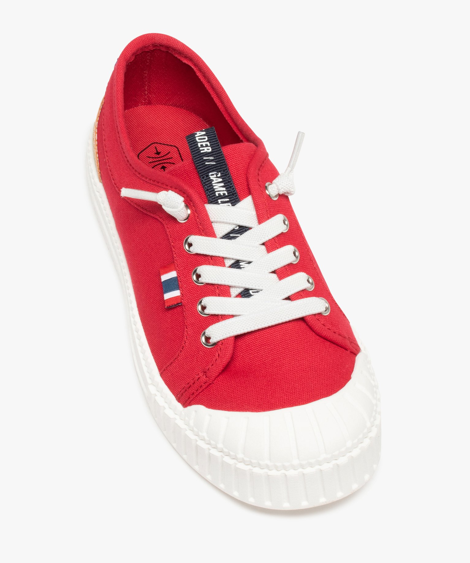 Baskets Garçon en toile unie à lacets élastiques rouge | GEMO