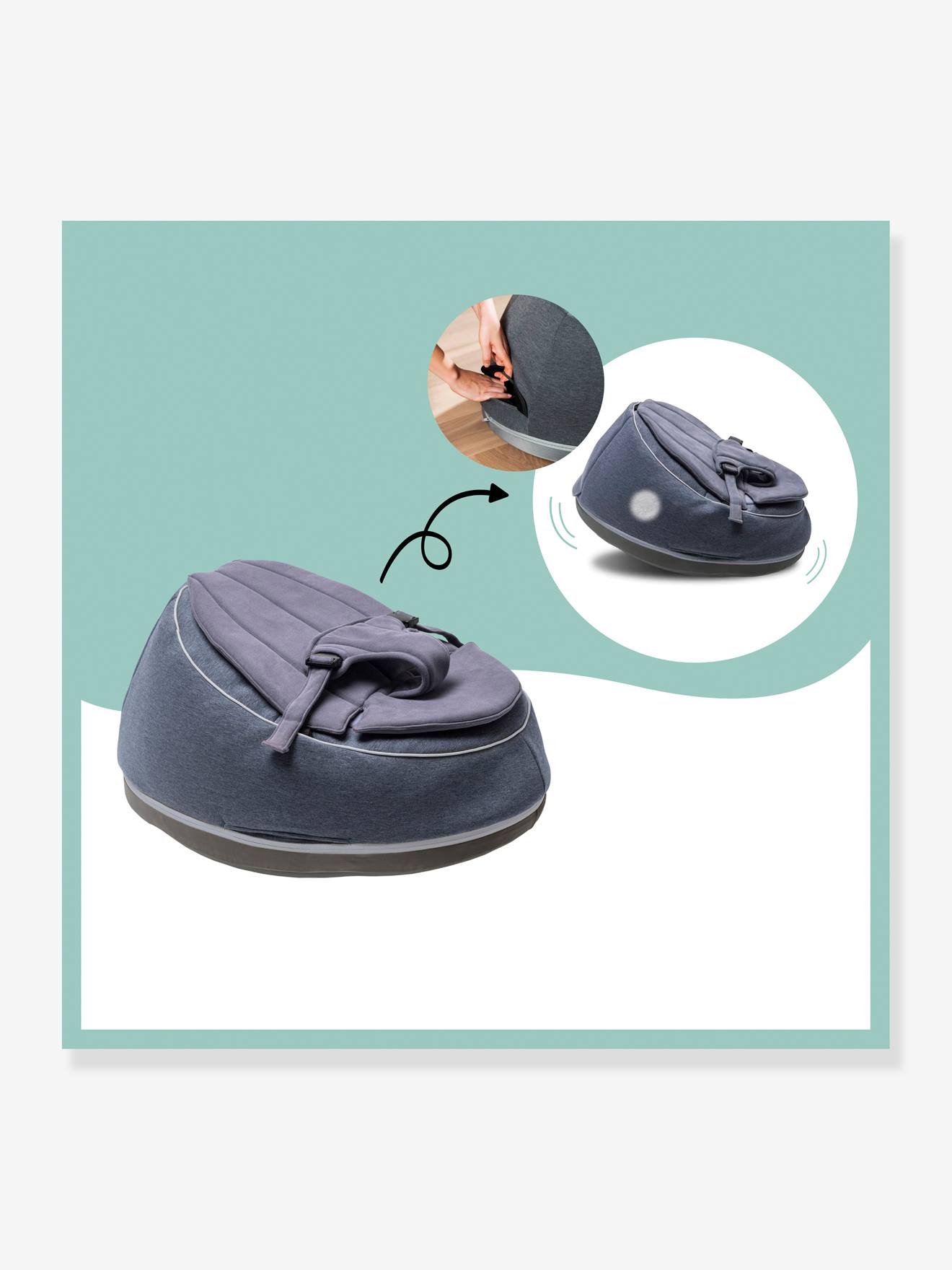 Transat et pouf Doomoo Seat’n Swing BABYMOOV avec balancelle intégrée anthracite