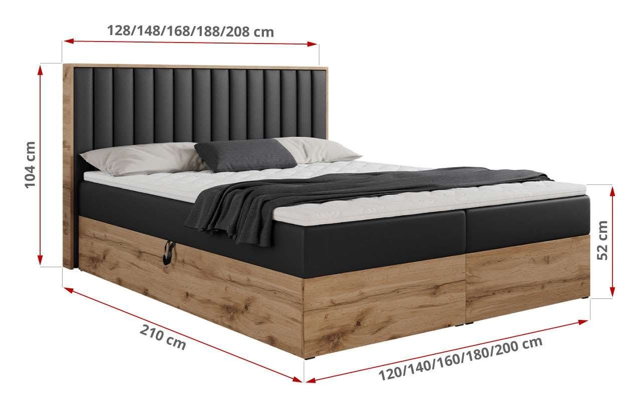 MKS MÖBEL Boxspringbett ALBERO 4, mit Bettkasten, Doppelbett mit Kopfstütze, Eiche Holzrahmen, Matratze