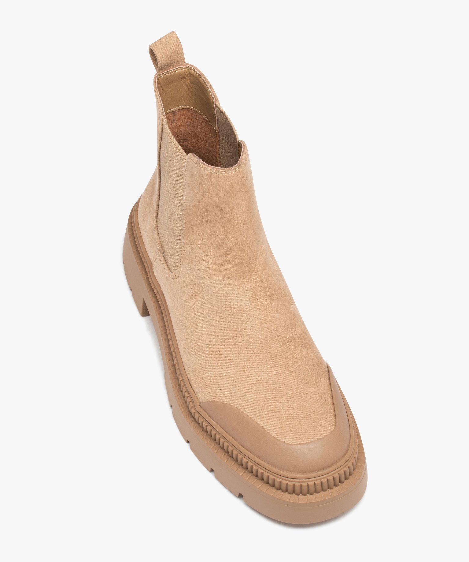 Boots femme casual dessus en suédine uni à semelle crantée beige | GEMO