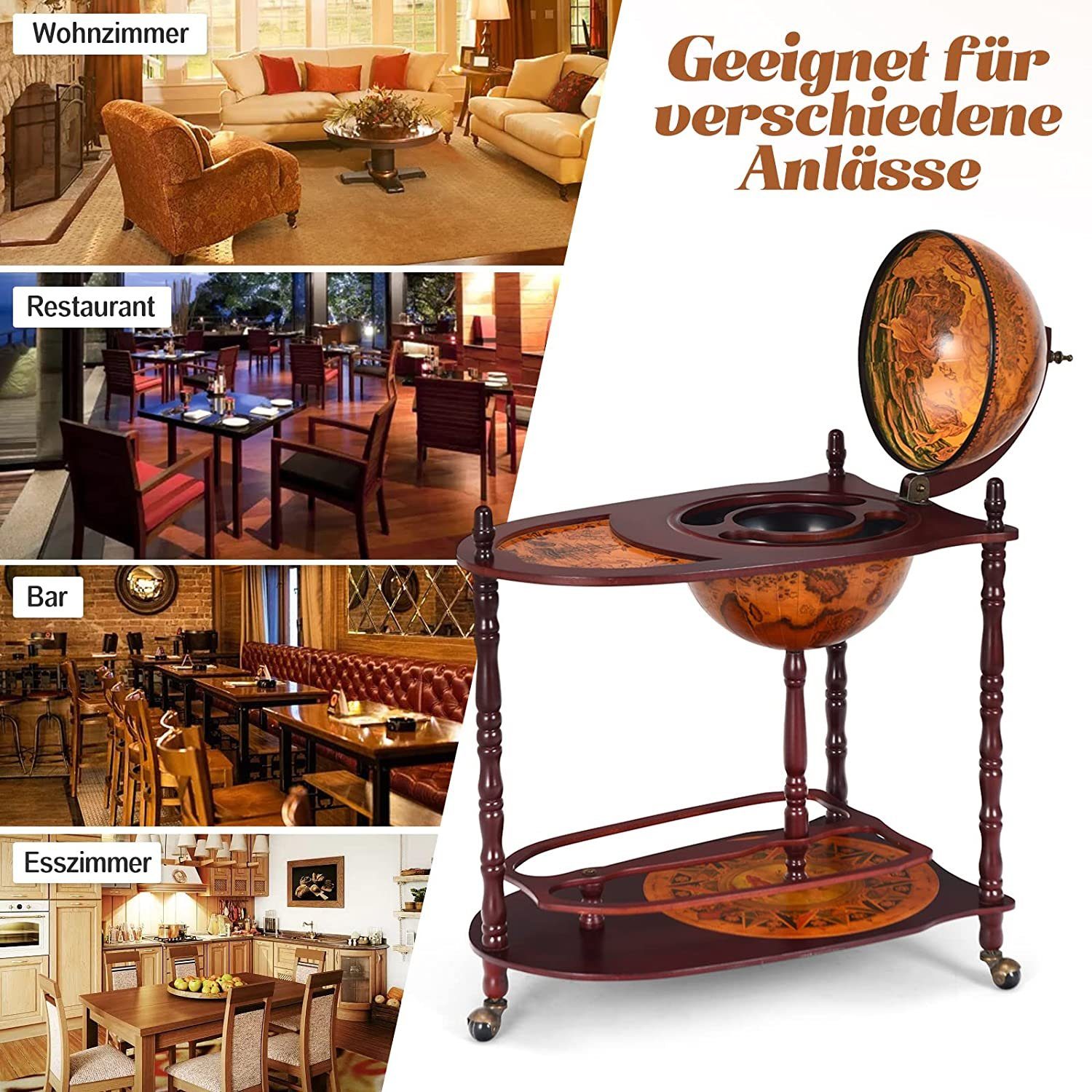 COSTWAY Weinregal Flaschenregal, Mit 3 Rollen, mit Tischplatte