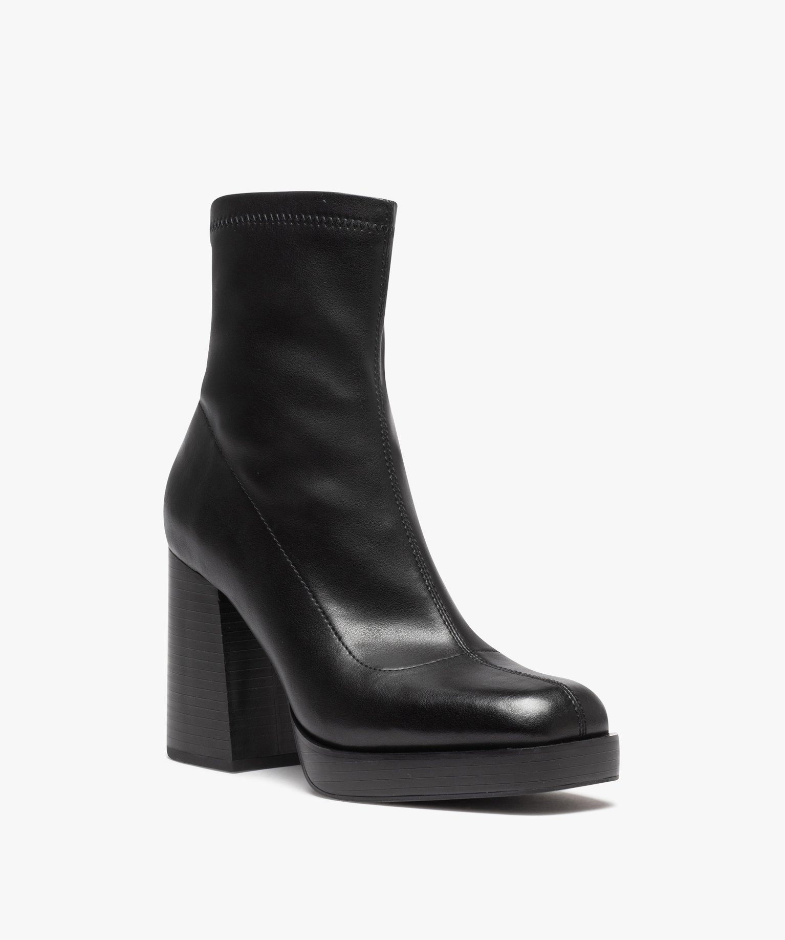 Boots femme unies à talon haut carré avec col stretch noir | GEMO