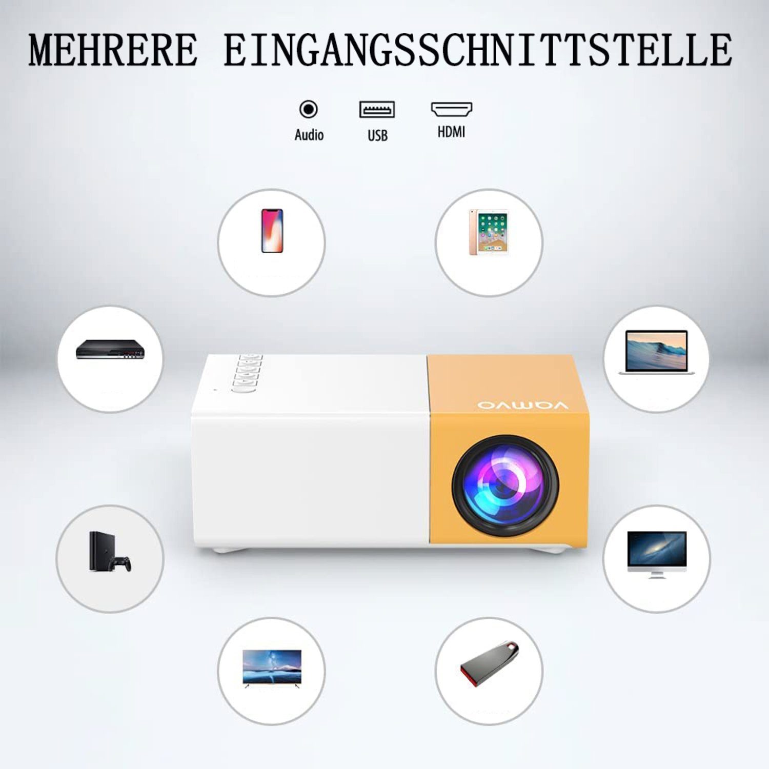 Devenirriche Mini Beamer, Pro-Mini-Projektor, Tragbarer Filmprojektor 1080p Beamer