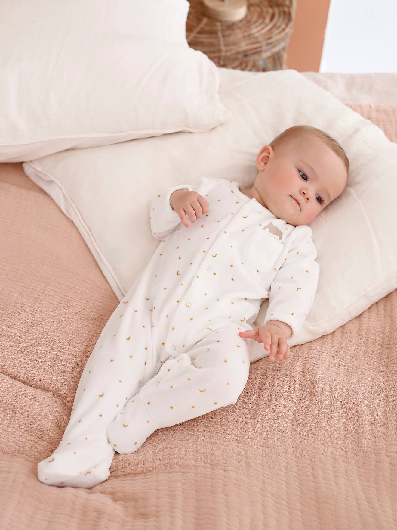 Dors-bien mouton en velours bébé ouverture naissance écru