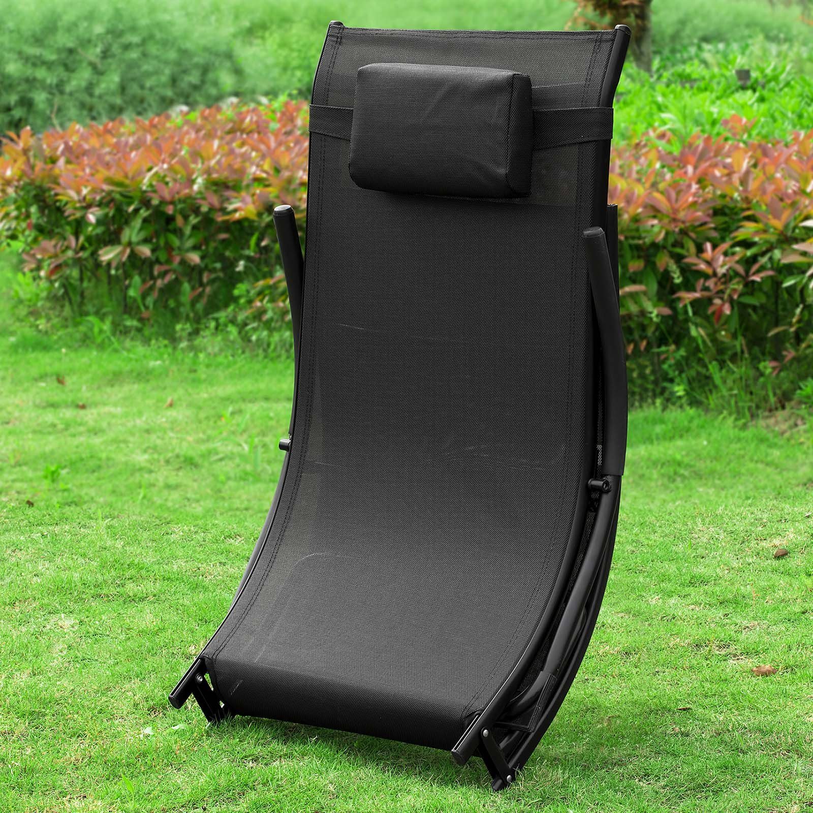 SoBuy Gartenliege OGS45 Sonnenliege klappbar Relaxstuhl Liegestuhl mit Kopfkissen Klappliege Schwarz Belastbarkeit 150 kg