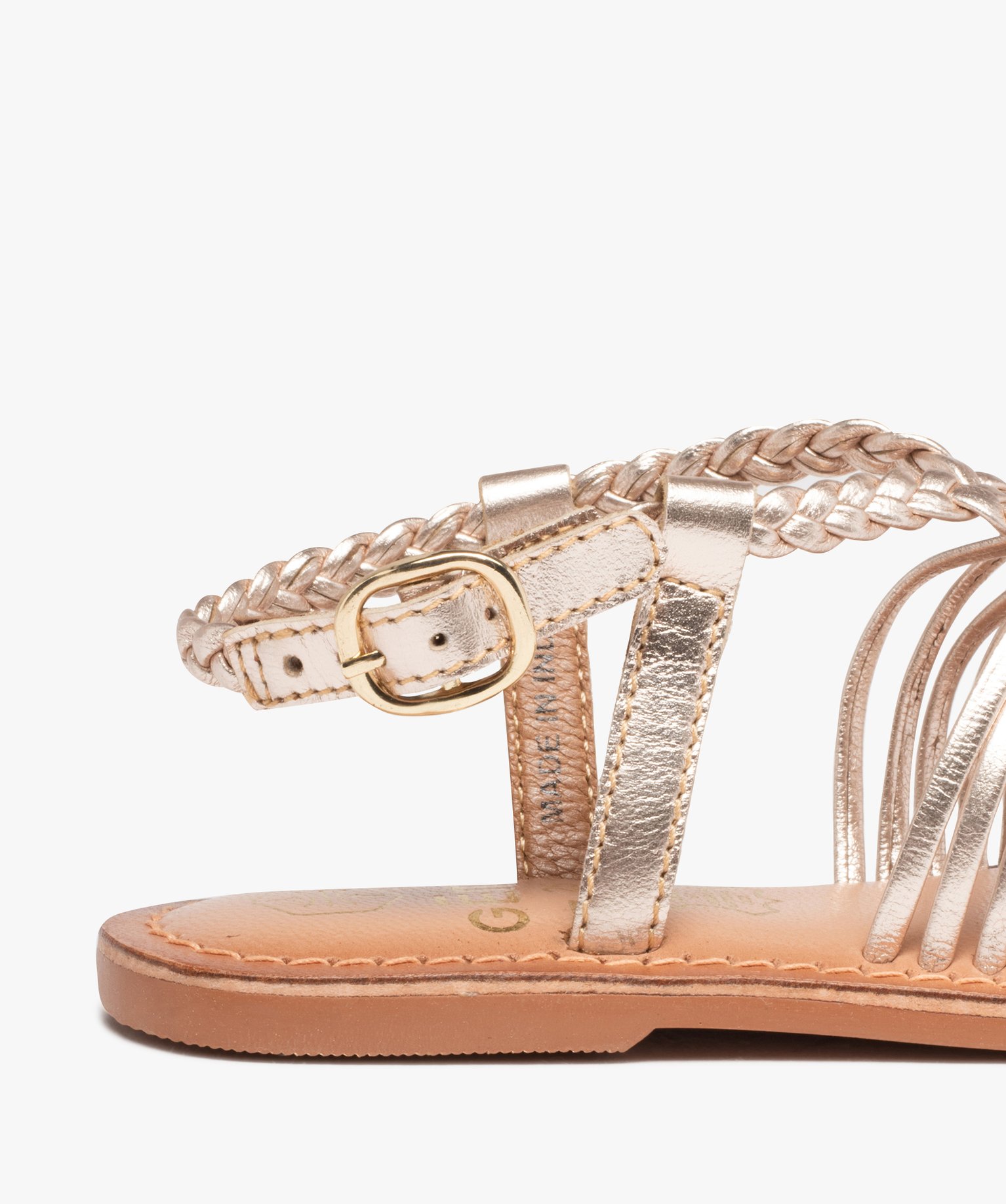 Sandales fille à fines brides en cuir tressées métallisées or | GEMO