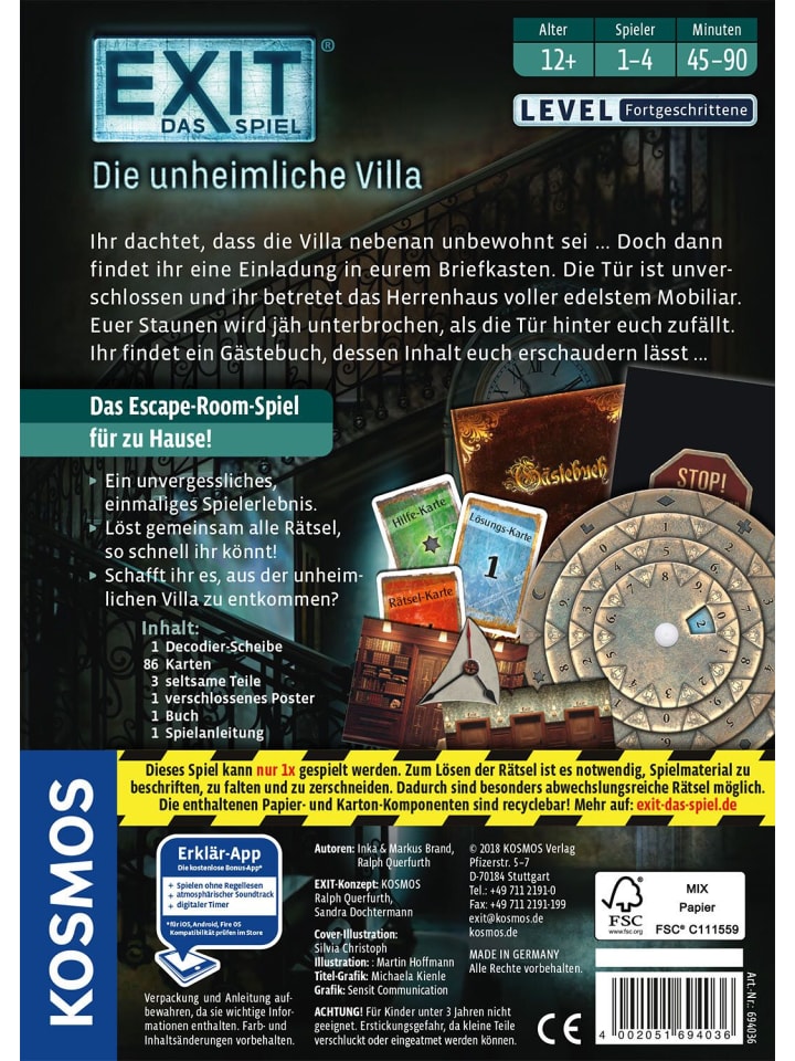 Kosmos EXIT® Die unheimliche Villa (F) in Mehrfarbig ab günstig kaufen onesize