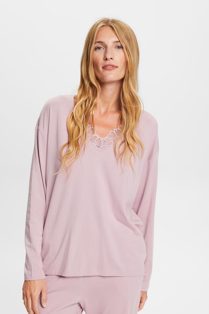 Jersey-Pyjama mit Spitzendetails
