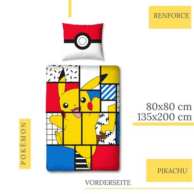 Bettwäsche Pokémon 135x200 + 80x80 cm, 100 % Baumwolle, MTOnlinehandel, Renforcé, 2 teilig, Pikachu für Kinder, Teenager, Jugend