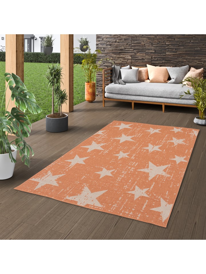 Pergamon In & Outdoor Teppich Flachgewebe Marbella Sterne in Orange günstig kaufen