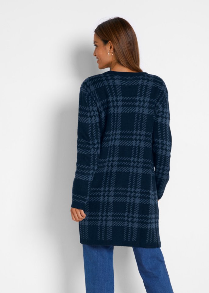 Karierte Strickjacke mit Taschen