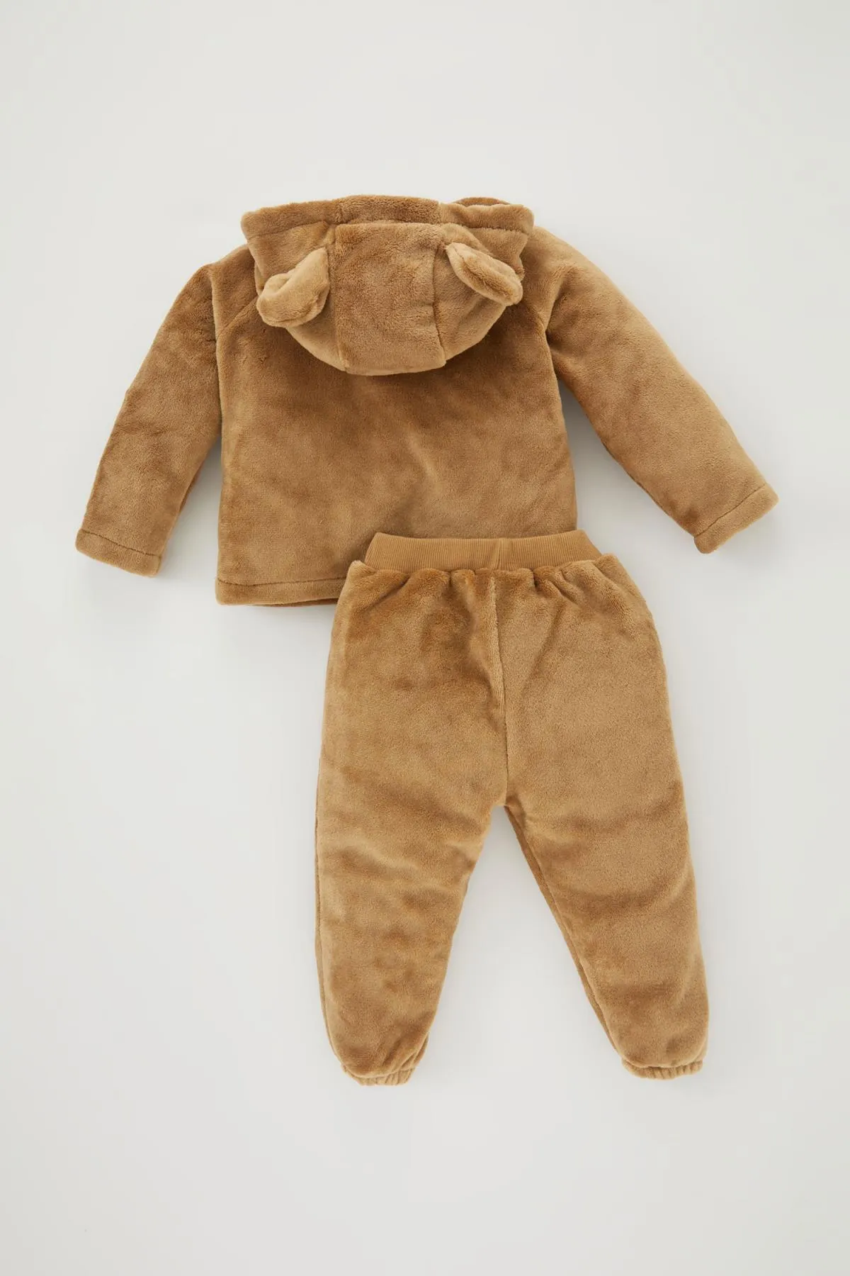DeFacto  Baby Boy Teddybär gemustertes Plüsch-Oberteil und -Unterteil mit Kapuze, 2er-Set
