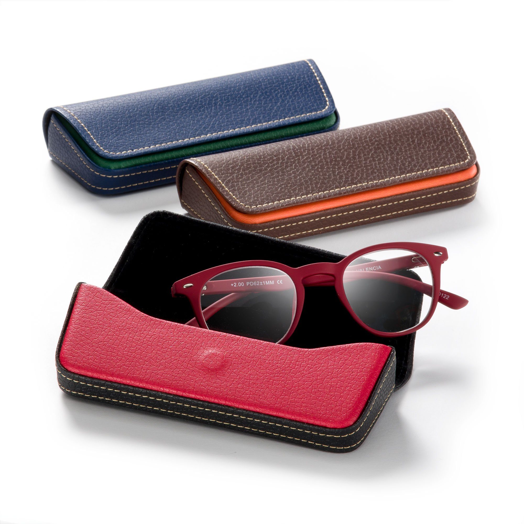 FEFI Brillenetui Elegantes Etui im zweifarbigen Leder-Look, Set aus 1 Etui + hochwertigem Mikrofasertuch