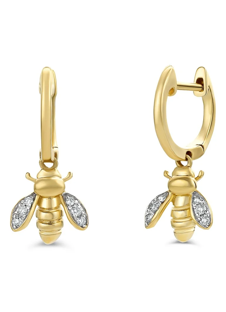 Diamond Point Yellow gold earrings 0.08 ct diamond Queen Bee