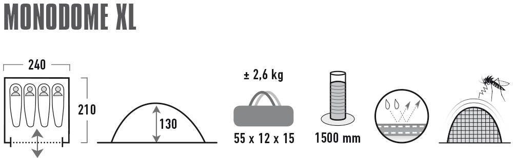 High Peak Kuppelzelt Zelt Monodome XL, Personen: 4 (mit Transporttasche)