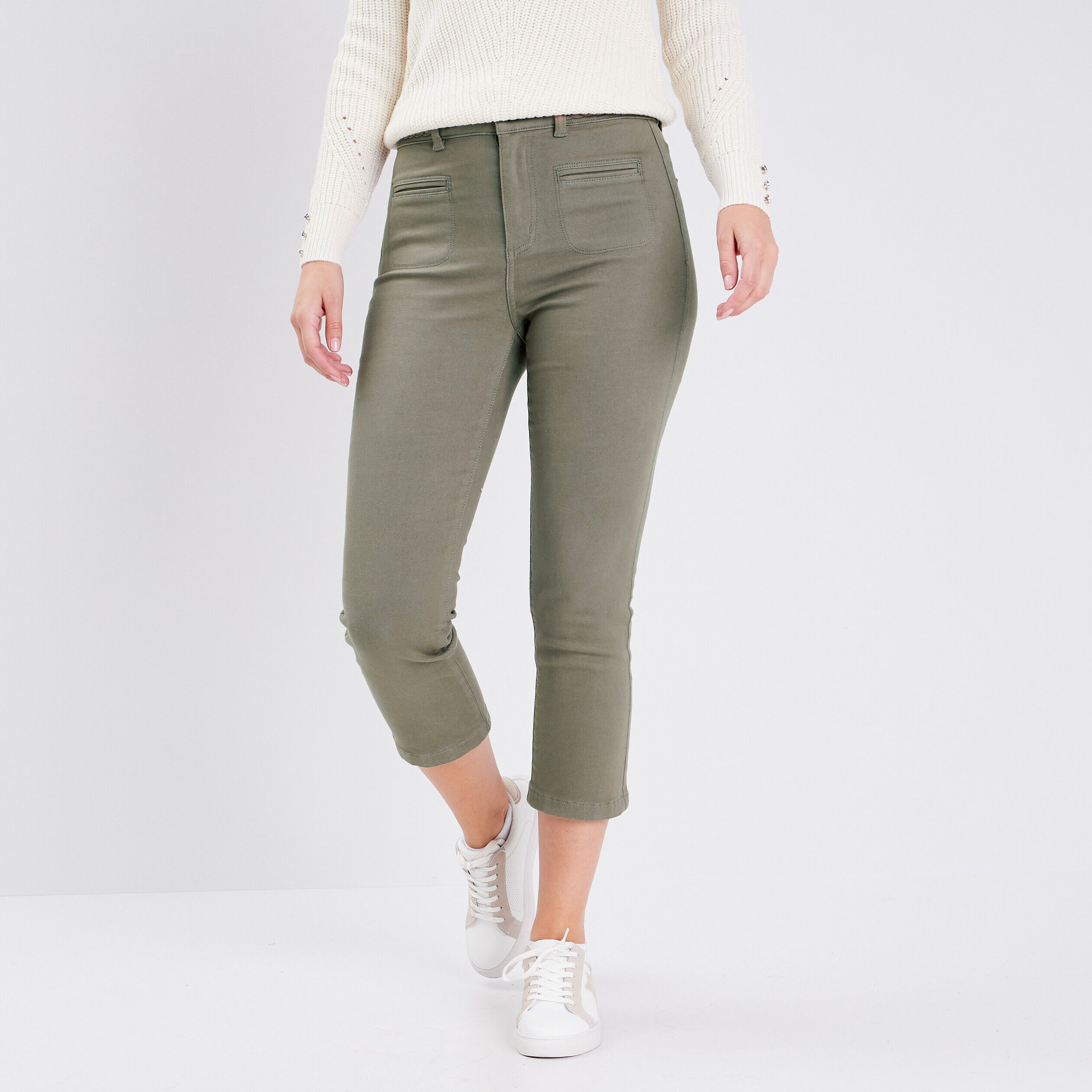 Jeans slim 7/8ème vert kaki femme | Cache Cache