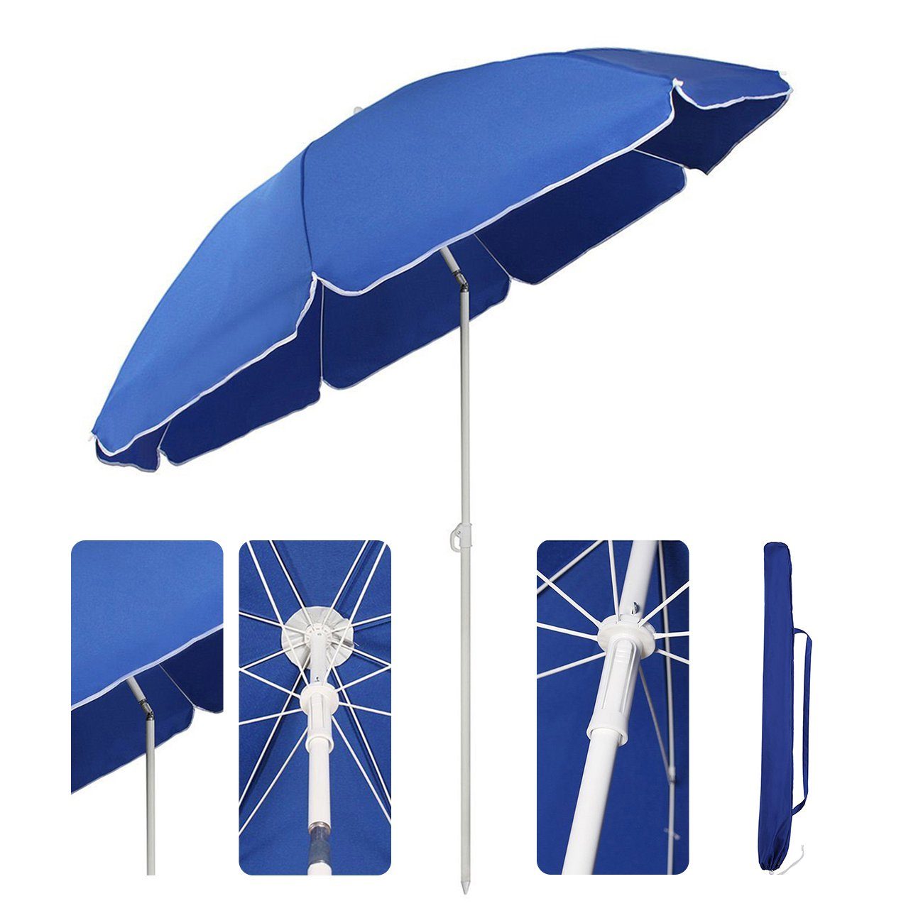 Sekey Sonnenschirm Balkon Schirme Ø 160 cm Strandschirm Balkonschirm mit Schutzhülle, Neigungswinkel verstellbar, Strandschirm mit Schutzhülle