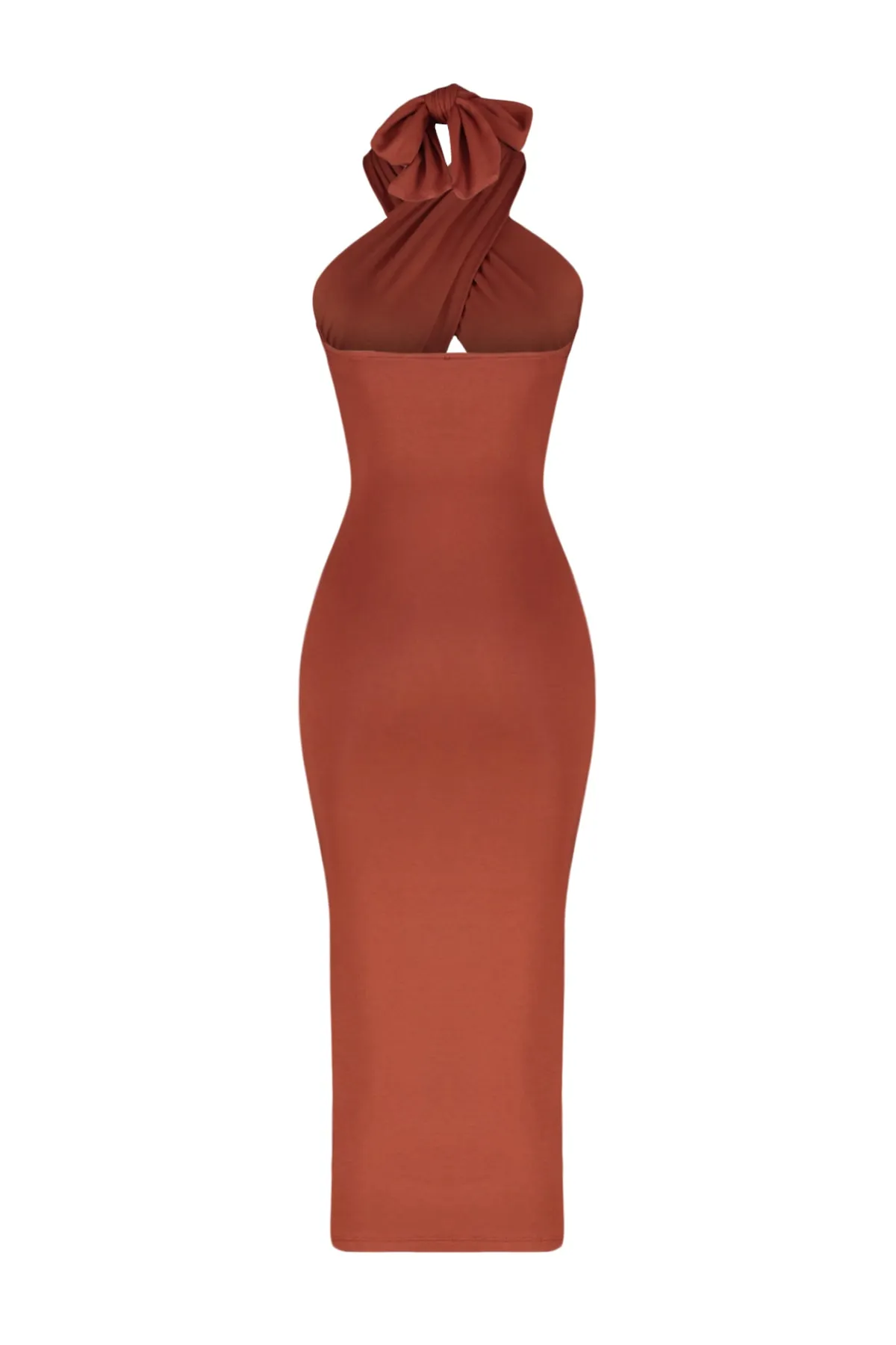 Trendyol Collection  Braunes, tailliertes, gestricktes Maxi-Strandkleid mit Ausschnitten und Fenstern TBESS23EL00229