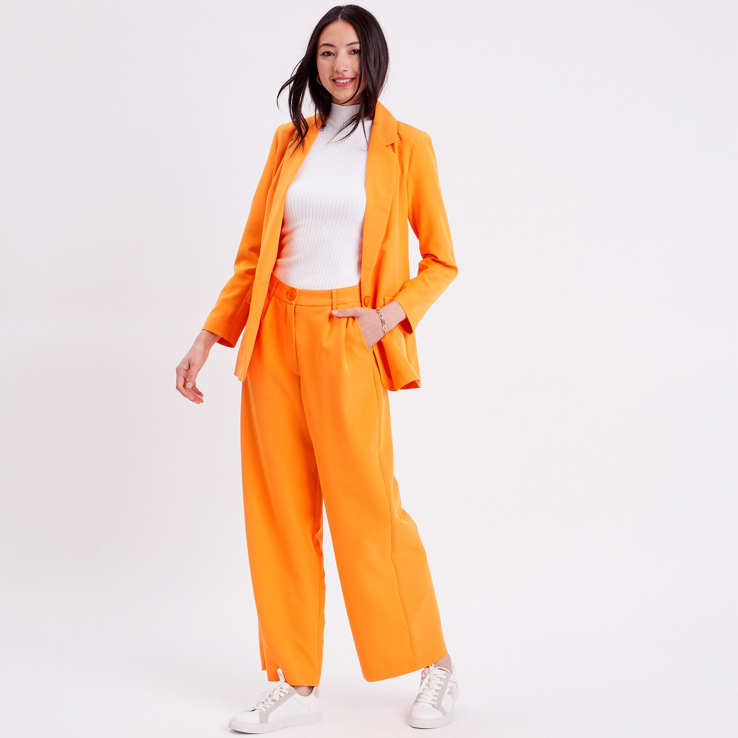 Veste blazer boutonnée orange clair femme | Cache Cache