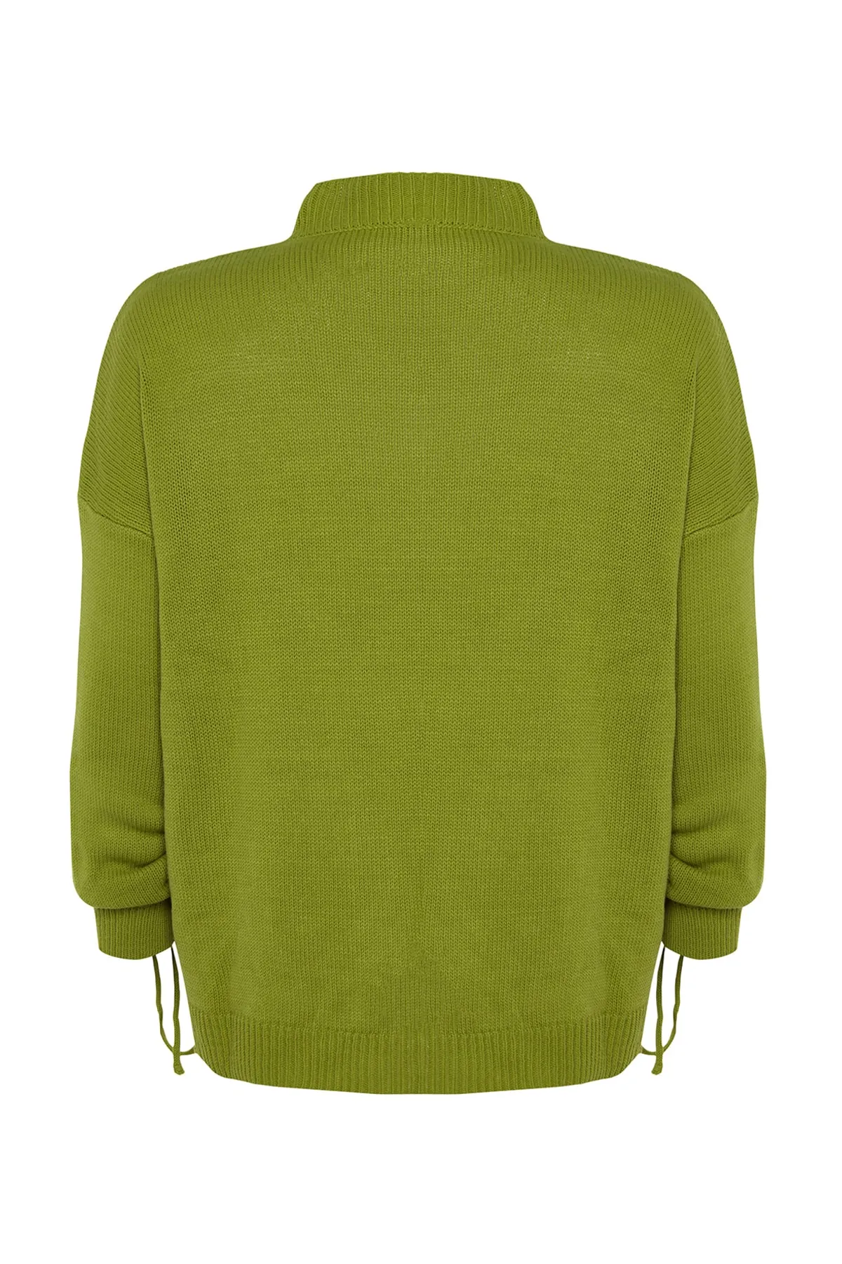 Trendyol Curve  Pistaziengrüner, geraffter Strickpullover mit V-Ausschnitt und Ärmeln TBBAW23AN00023