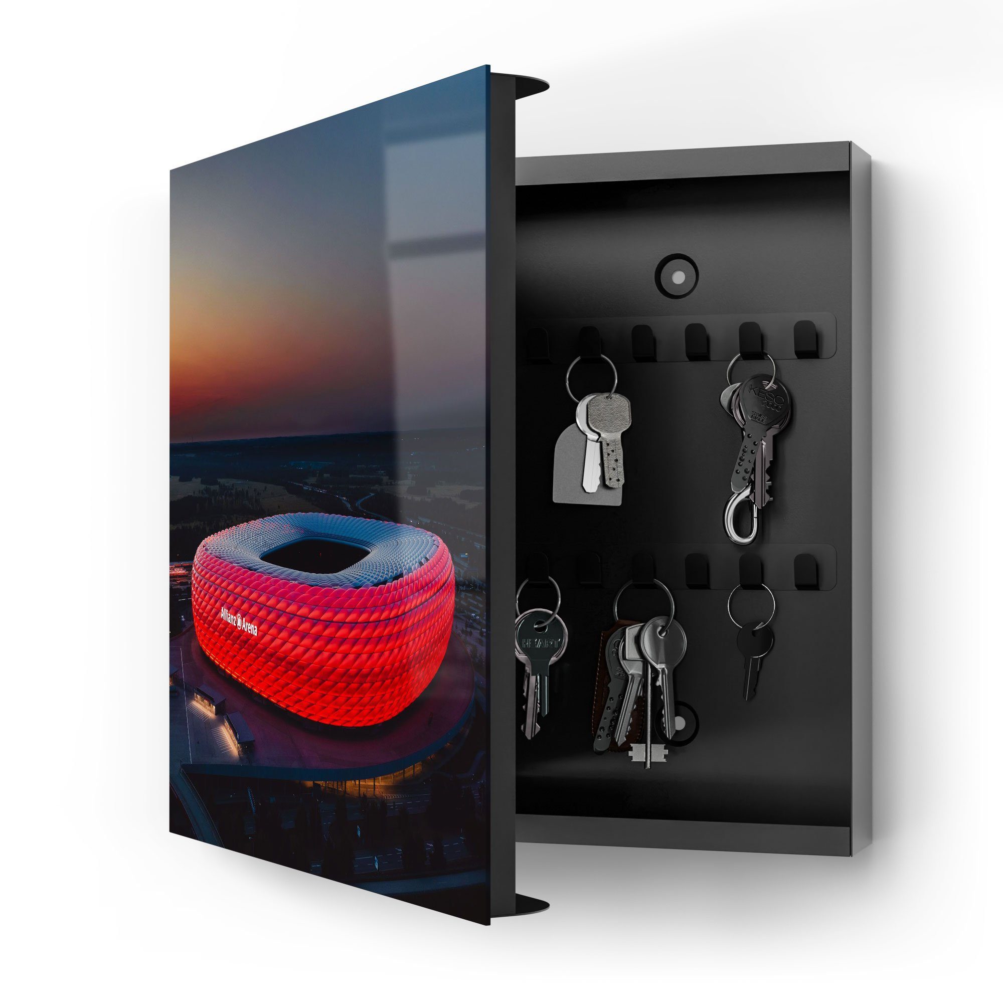 DEQORI Schlüsselkasten 'Allianz Arena, München', Glas Schlüsselbox modern magnetisch beschreibbar