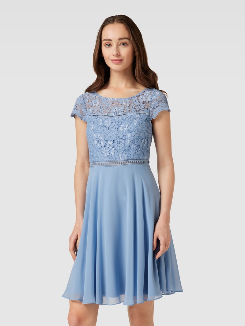 Cocktailkleid mit Spitzenbesatz in bleu