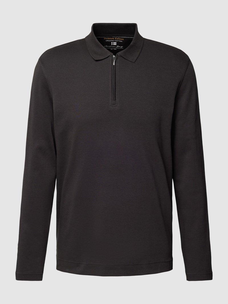 Poloshirt mit kurzerm Reißverschluss in schwarz