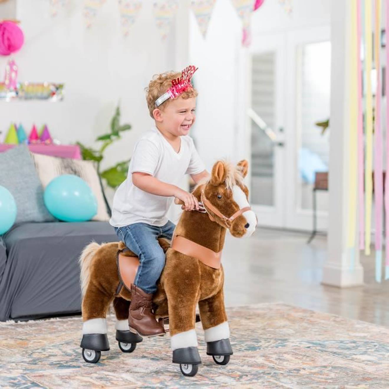 PonyCycle Modèle U Cheval à Bascule Jouet Cheval qui Avance Cheval brun avec frein et son Taille 3 pour les 3-5 ans Ux324 marron