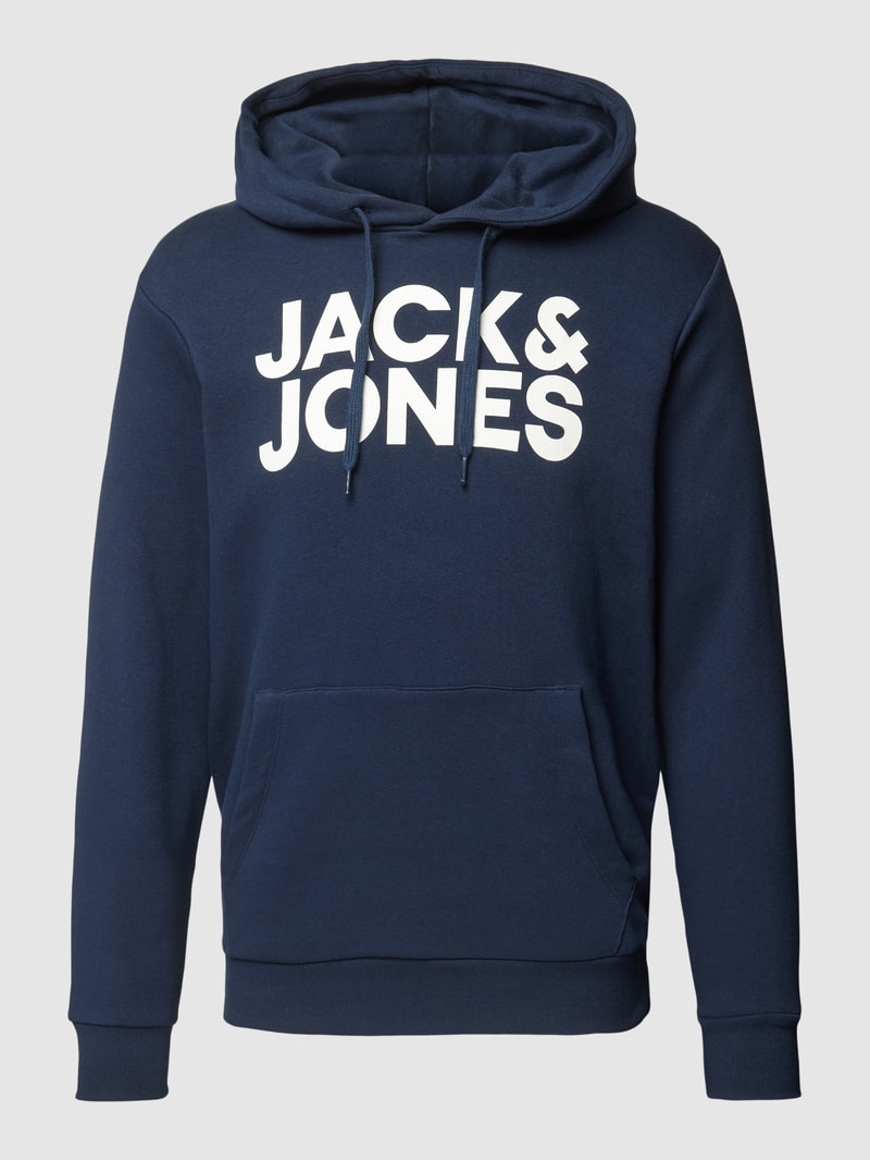 Hoodie mit Label-Print in dunkelblau