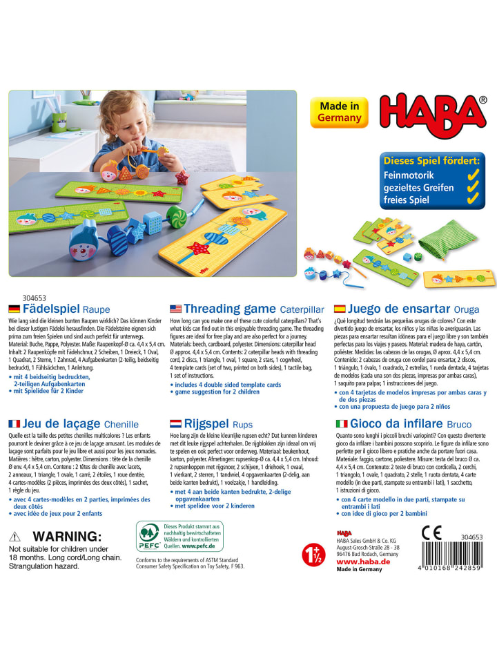 Haba Lernspielzeug Fädelspiel Raupe in mehrfarbig günstig kaufen onesize