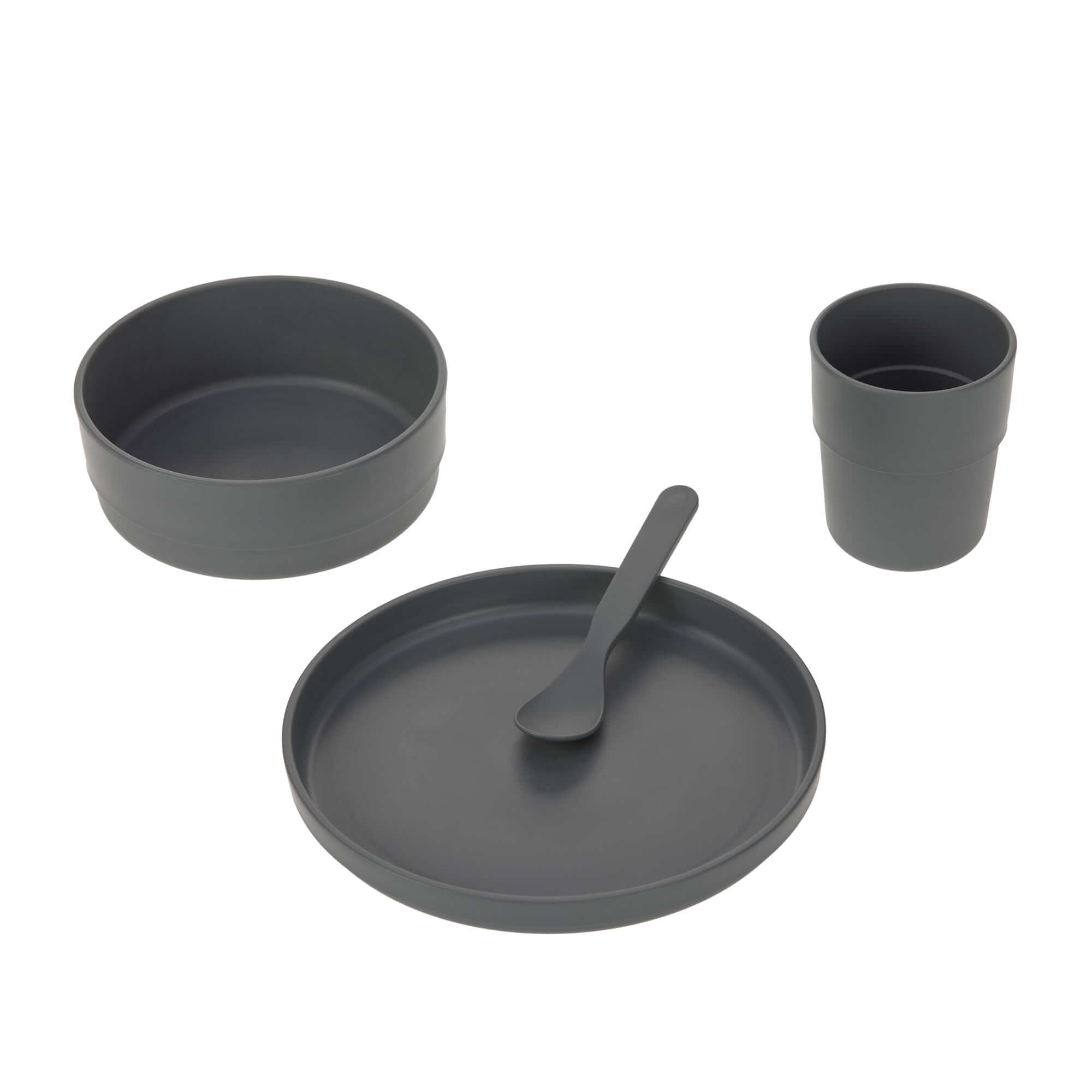 Kindergeschirr Set (Teller - Schüssel - Becher - Löffel), Uni Anthracite