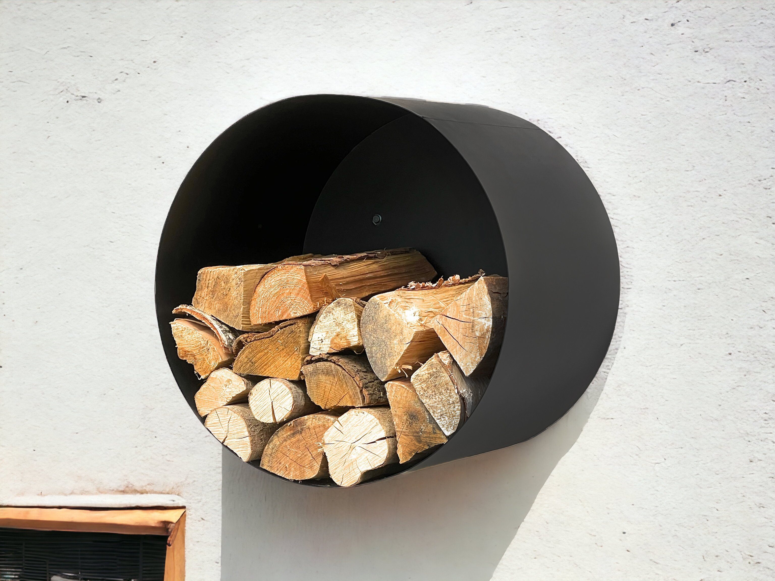 DanDiBo Kaminholzregal Kaminholzregal Innen Metall Schwarz Rund Wand 50 cm