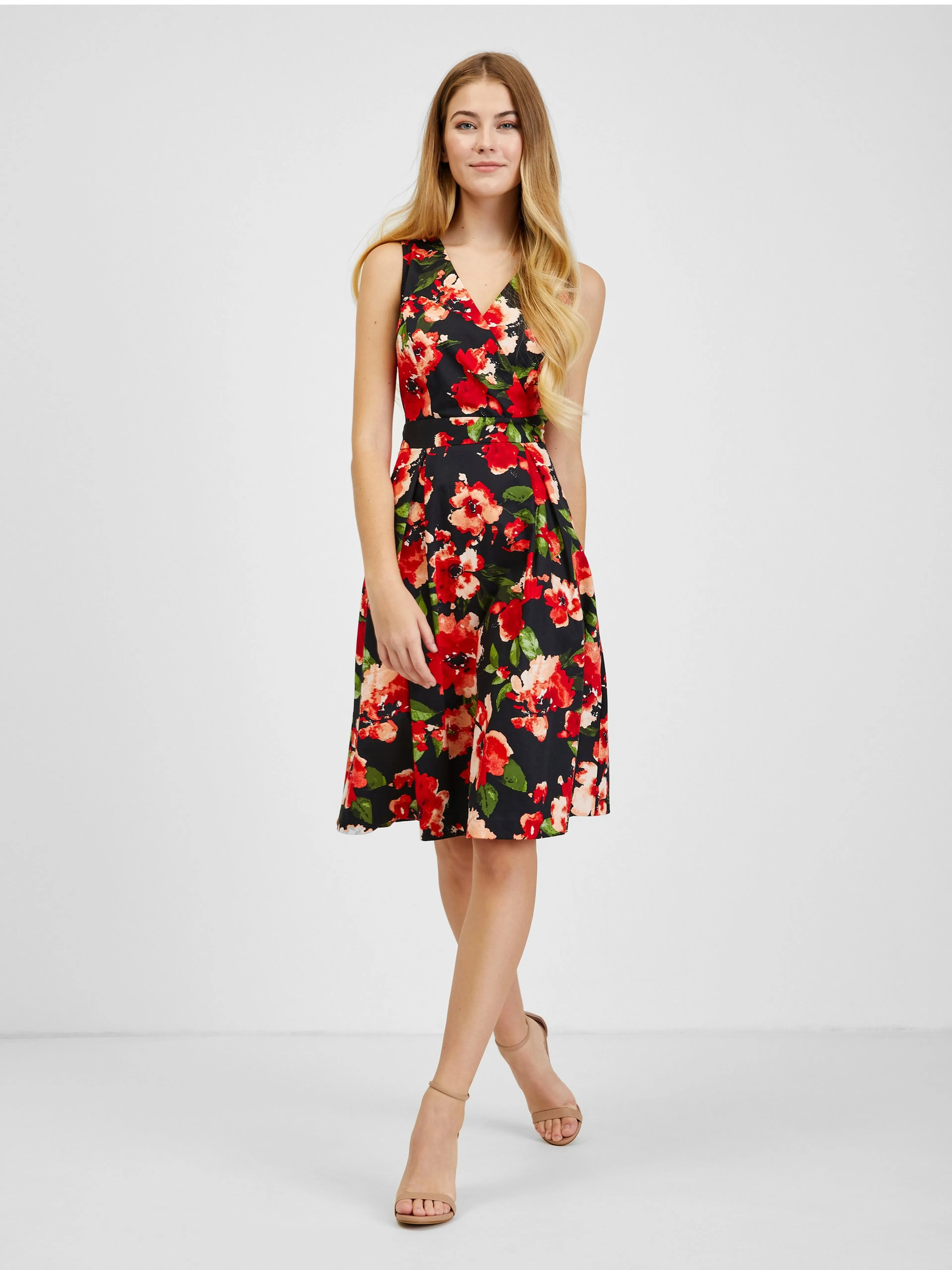 Rotes und schwarzes Damen-Blumenkleid ORSAY