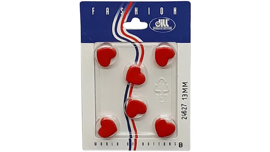 Dill Herzknopf mit Öse Ø 13mm 6er Pack rot