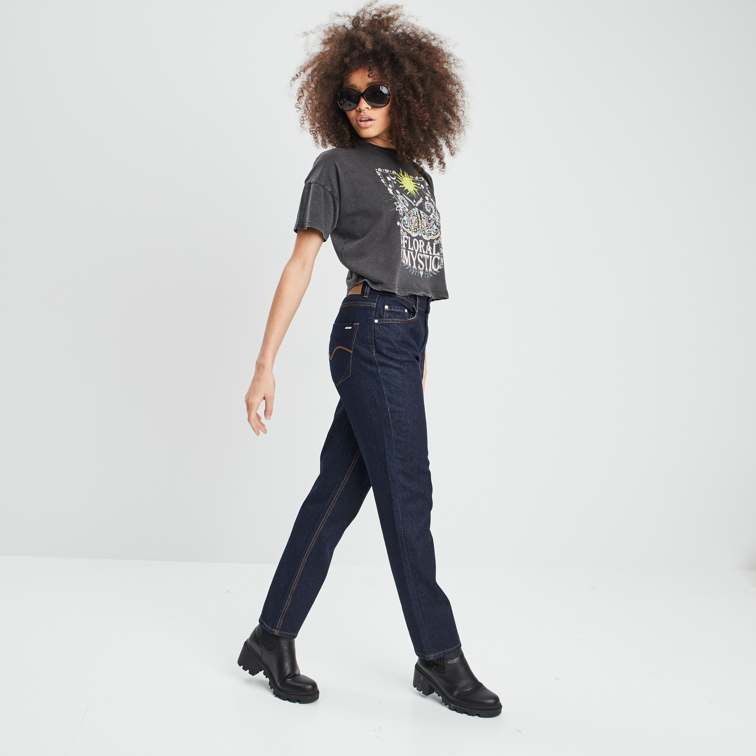 Jeans straight taille haute denim stone femme | La Halle