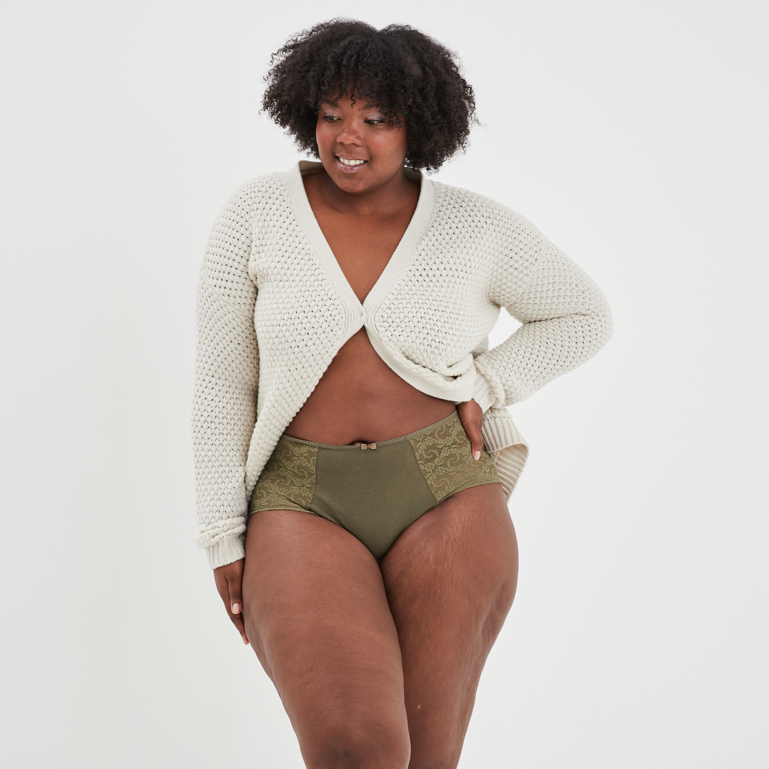 Shorty en coton vert kaki femme grande taille | La Halle