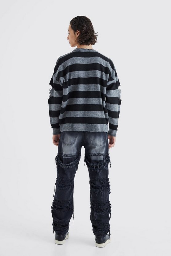 Gestreifter Oversize Pullover mit Rissen