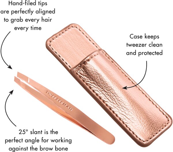 Tweezerman Mini Slant Tweezer & Case - Schräge Mini Pinzette mit Etui, Rose Gold Pinzette