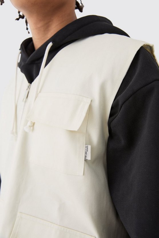 Twill Utility-Weste in Ecru
