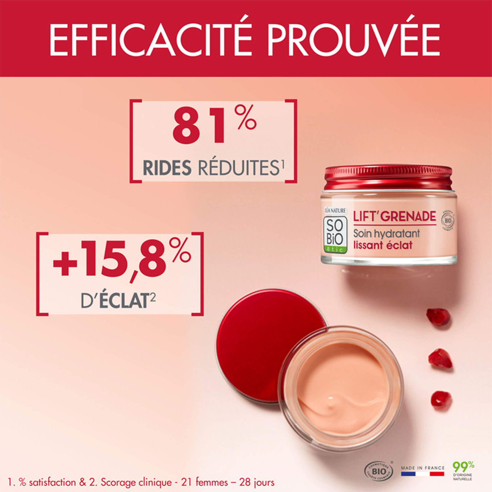 LÉA NATURE SO BiO étic Soin hydratant¹ lissant éclat, Lift' Grenade Soin