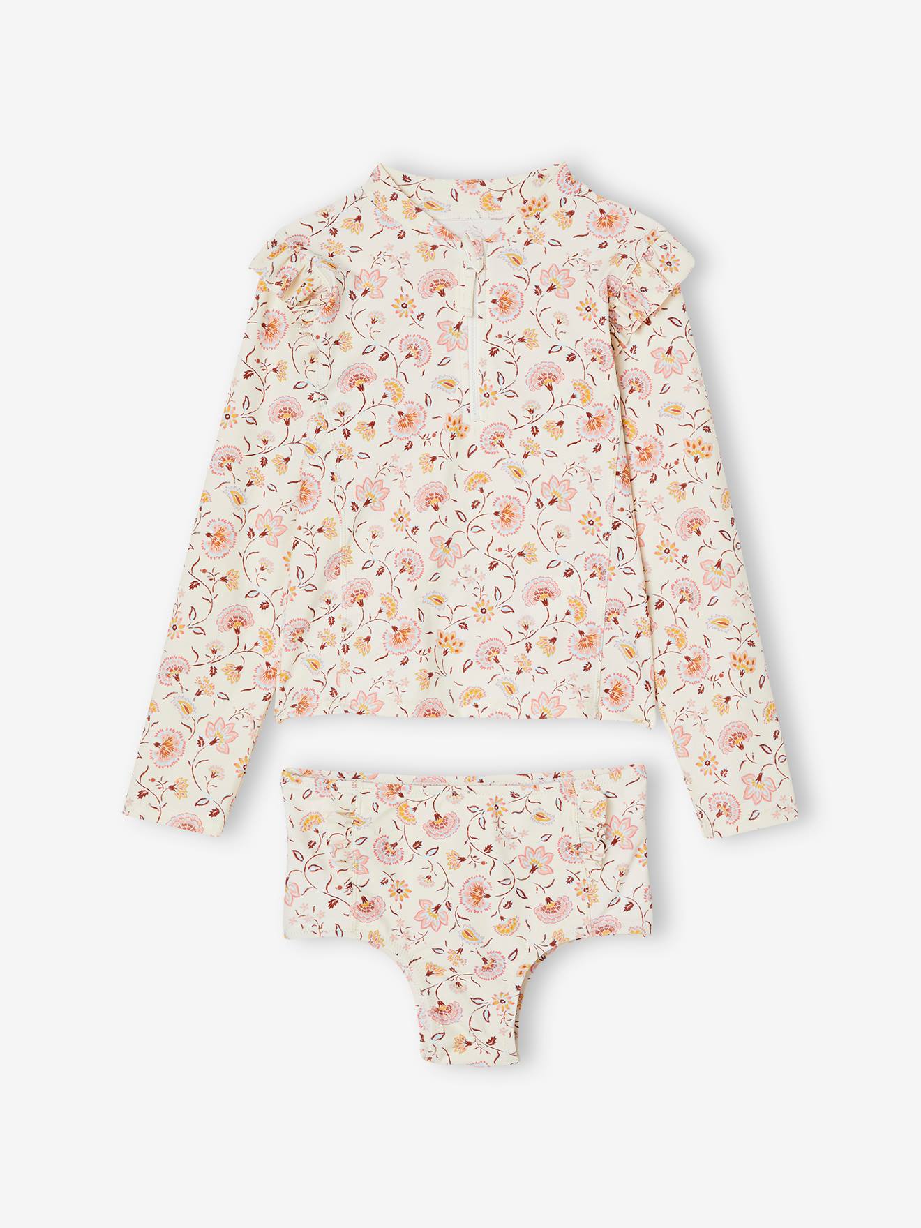 Ensemble de bain anti-UV fille T-shirt + shorty écru