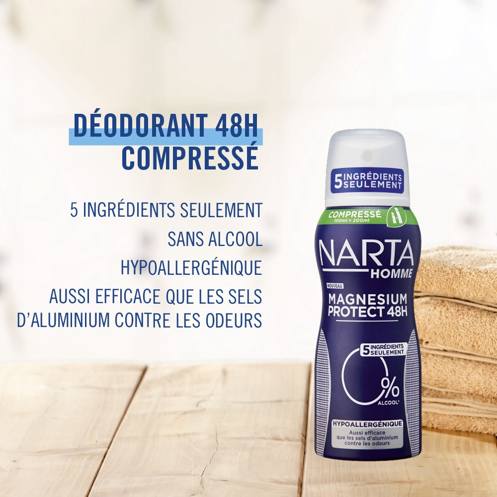 NARTA Magnésium Protect 48h Déodorant Spray Compressé hypoallergénique