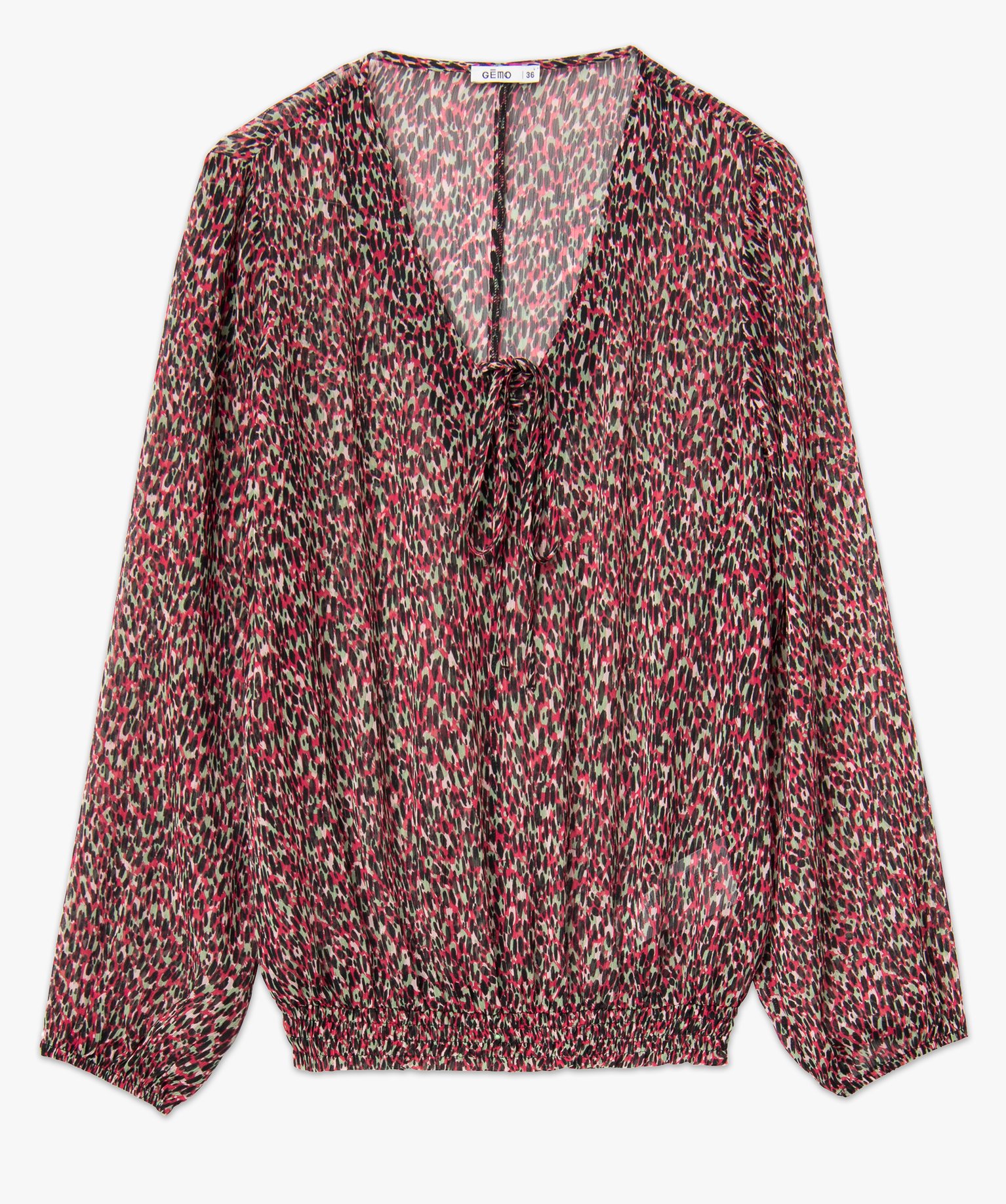Blouse femme en voile imprimé avec finitions élastiques imprime | GEMO
