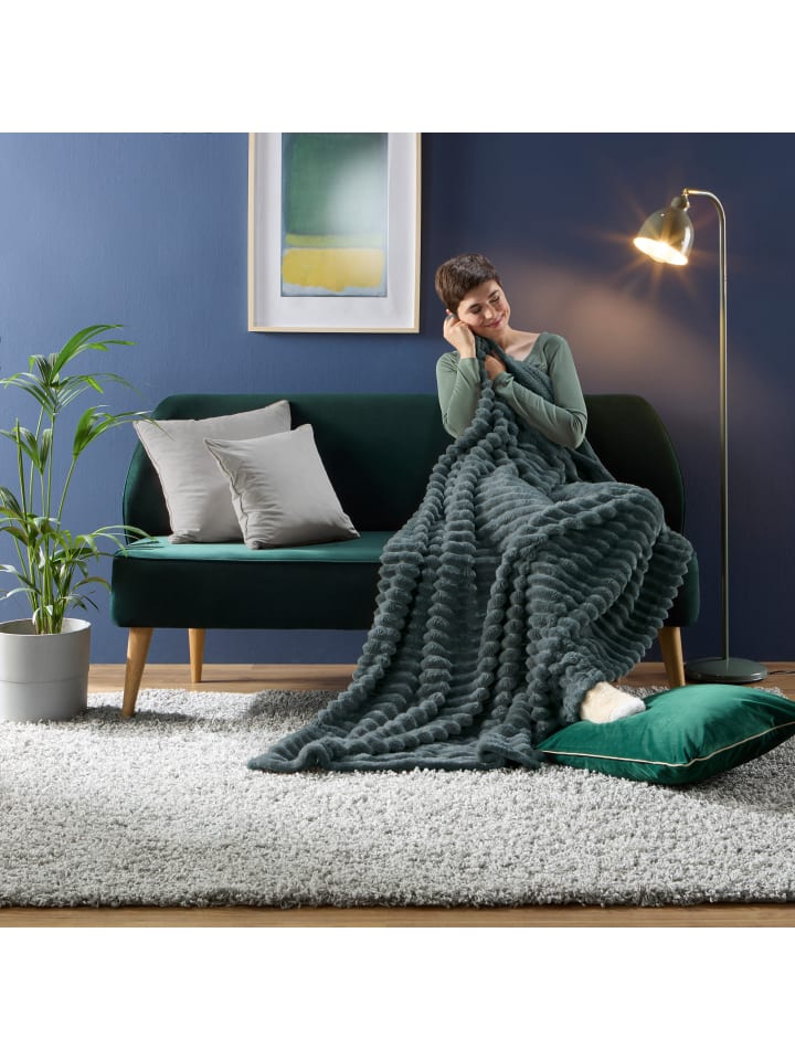 Erwin Müller Fleece, Microfaser Wohndecke 2er-Pack Aosta in anthrazit günstig kaufen
