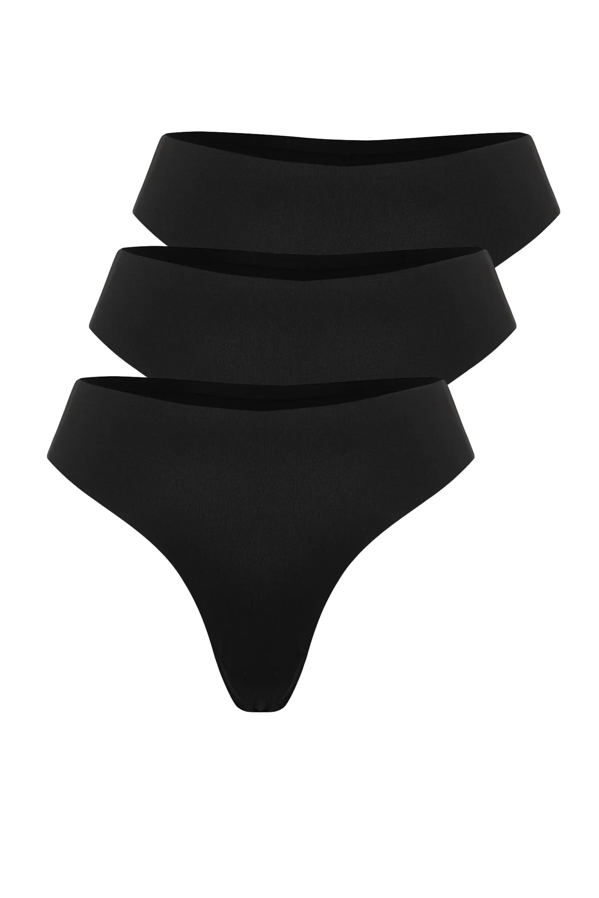 Trendyol Collection  Hochwertiges schwarzes 3-teiliges, an der Taille haftendes, detailliertes, nicht abfärbendes, lasergeschnittenes Tanga-Strickhöschen THMSS24KU00022