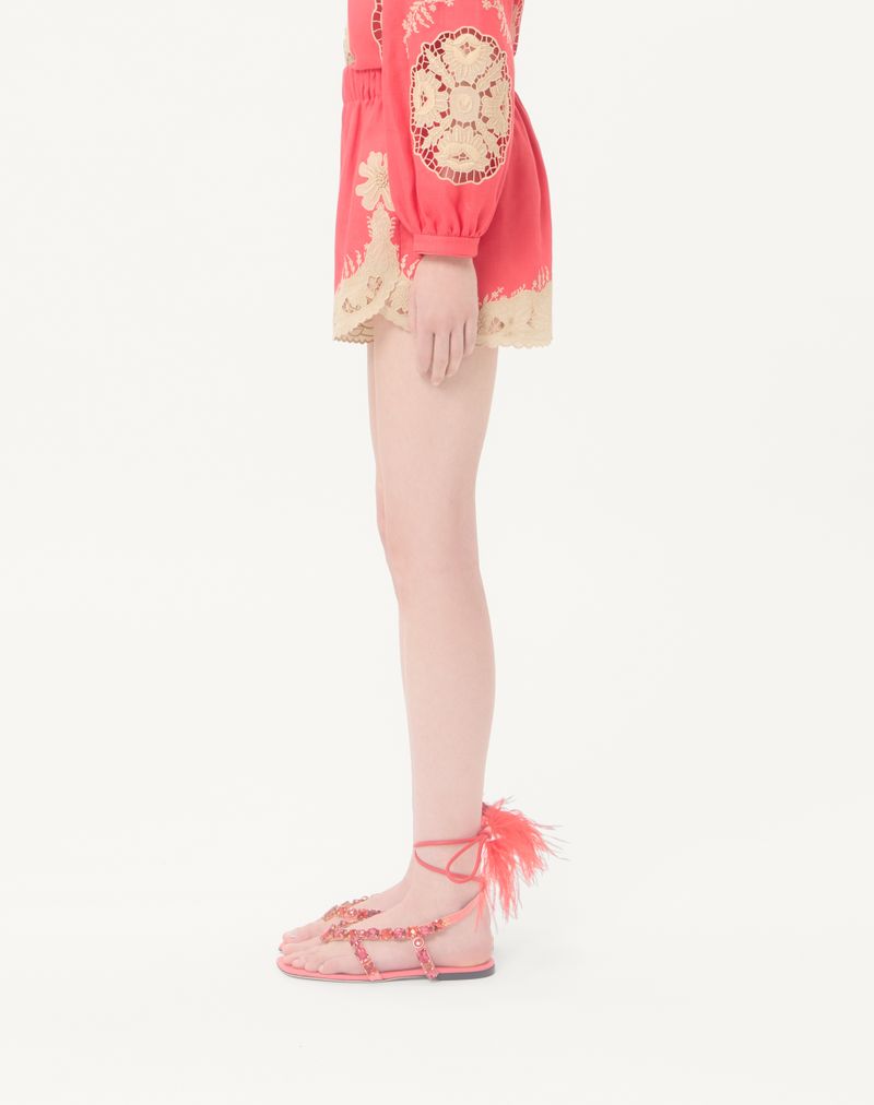 Shorts de linho bordados de alta costura
